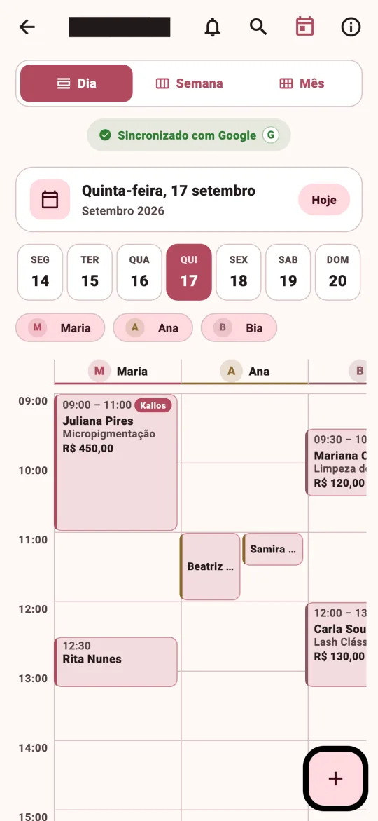 Agenda Clássica com uma coluna por profissional, cada uma na sua cor